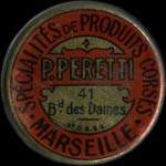 Timbre-monnaie P. Peretti - 10 centimes rouge sur fond bleu-nuit - avers