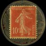Timbre-monnaie P�trole Hahn - 10 centimes rouge sur fond dor� - revers