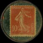 Timbre-monnaie Grande Pharmacie Commerciale - 10 centimes rouge sur fond bleu-turquoise - revers