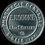 Timbre-monnaie Pharmacie Mougne - 10 centimes rouge sur fond rouge - avers