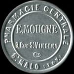 Timbre-monnaie Pharmacie Mougne - 5 centimes vert sur fond rouge - avers