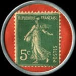 Timbre-monnaie Pharmacie Mougne - 5 centimes vert sur fond rouge - revers
