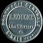 Timbre-monnaie Pharmacie Mougne - 25 centimes bleu sur fond rouge - avers