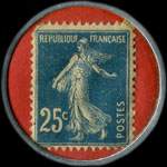 Timbre-monnaie Pharmacie Mougne - 25 centimes bleu sur fond rouge - revers