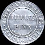 Timbre-monnaie Pilules Pink (type 1) - 10 centimes rouge sur fond bleu - avers
