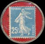 Timbre-monnaie Pilules Pink ( type 2 avec S.G.D.G.) - 25 centimes bleu sur fond rouge - revers
