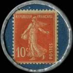Timbre-monnaie Pneu Ajax - 10 centimes rouge sur fond bleu - revers