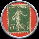 Timbre-monnaie Pneu Ajax - 5 centimes vert sur fond rouge - revers