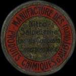 Timbre-monnaie Produits Chimiques d'Auby - 5 centimes vert sur fond rouge - avers