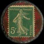 Timbre-monnaie Produits Chimiques d'Auby - 5 centimes vert sur fond rouge - revers