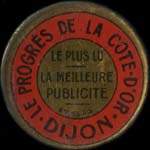 Timbre-monnaie Le Progrès de la Côte-d'Or - 5 centimes vert sur fond rouge - avers