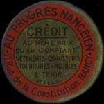 Timbre-monnaie Au Progrès Nancéien - 25 centimes bleu sur fond rouge - avers