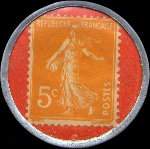 Timbre-monnaie Raoult Grospiron - 5 centimes orange sur fond rouge - revers