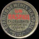 Timbre-monnaie Etablissements Raspail - 5 centimes vert sur fond rouge - avers