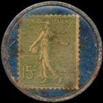 Timbre-monnaie Rhum Charleston - 15 centimes vert ligné sur fond bleu-turquoise - revers