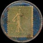 Timbre-monnaie Rhum Charleston - 15 centimes vert lign� sur fond bleu-turquoise - revers