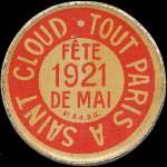 Timbre-monnaie Tout Paris à Saint Cloud - Fête de Mai 1921 - 5 centimes vert sur fond rouge - avers