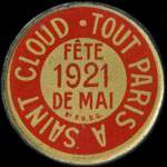 Timbre-monnaie Tout Paris à Saint Cloud - Fête de Mai 1921 - 10 centimes vert sur fond bleu - avers