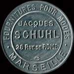 Timbre-monnaie Jacques Schuhl - 5 centimes orange sur fond rouge - avers