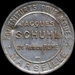 Timbre-monnaie Jacques Schuhl - 10 centimes rouge sur fond bleu - avers