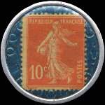 Timbre-monnaie Société Générale (type 2b) - 10 centimes rouge sur fond bleu turquoise - revers