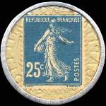 Timbre-monnaie Société Générale (type 1) - 25 centimes bleu sur fond blanc - revers