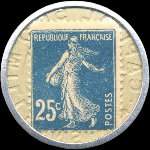 Timbre-monnaie Société Générale (type 1a) - 25 centimes bleu sur fond blanc - revers