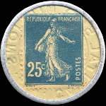 Timbre-monnaie Société Générale (type 2b) - 25 centimes bleu sur fond blanc - revers