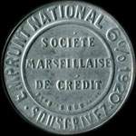 Timbre-monnaie Société Marseillaise de Crédit (type 1 petites inscriptions) - 15 centimes vert ligné sur fond rouge - avers