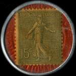 Timbre-monnaie Société Marseillaise de Crédit (type 1 petites inscriptions) - 15 centimes vert ligné sur fond rouge - revers