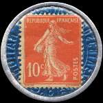 Timbre-monnaie Société Marseillaise de Crédit (type 1 petites inscriptions) - 10 centimes rouge sur fond bleu - revers