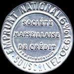 Timbre-monnaie Société Marseillaise de Crédit (type 1 petites inscriptions) - 25 centimes bleu sur fond blanc - avers