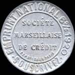 Timbre-monnaie Société Marseillaise de Crédit (type 2 grandes inscriptions) - 25 centimes bleu sur fond blanc - avers