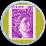 Timbre-monnaie Société Philatélique et Numismatique - Vichy 1980 - 50 centimes violet sur fond vert-jaune - revers