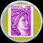 Timbre-monnaie Soci�t� Philat�lique et Numismatique - Vichy 1980 - 50 centimes violet sur fond vert-jaune - revers
