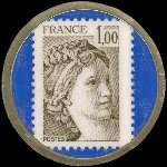 Timbre-monnaie Société Philatélique et Numismatique - Vichy 1980 - 1 franc olive sur fond bleu - revers