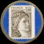 Timbre-monnaie Soci�t� Philat�lique et Numismatique - Vichy 1980 - 1 franc olive sur fond bleu - revers