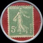Timbre-monnaie Spidol�ine (type 1 avec inscriptions non visibles au verso) - 5 centimes vert sur fond rouge - revers