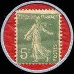 Timbre-monnaie Spidol�ine (type 2 avec inscriptions visibles au verso) - 5 centimes vert sur fond rouge - revers