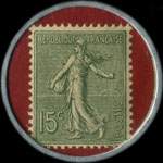 Timbre-monnaie Spidol�ine (type 1 avec inscriptions non visibles au verso) - 15 centimes vert lign� sur fond rouge - revers