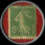 Timbre-monnaie Spidol�ine (type 2 avec inscriptions visibles au verso) faut� sur SAAF - 5 centimes vert sur fond rouge - revers