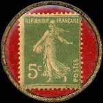 Timbre-monnaie Tarragonaise - Grande Liqueur Française - 5 centimes vert sur fond rouge - revers