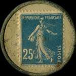 Timbre-monnaie Tarragonaise - Grande Liqueur Française - 25 centimes bleu sur fond blanc - revers