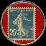 Timbre-monnaie Tarragonaise - Grande Liqueur Française - 25 centimes bleu sur fond rouge - revers