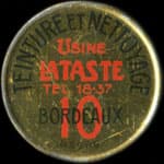 Timbre-monnaie Teinture et nettoyage - Usine Lataste - 10 centimes rouge sur fond rouge - avers