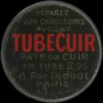 Timbre-monnaie Tubecuir - 8, rue Drouot - Paris - 5 centimes vert sur fond rouge - avers