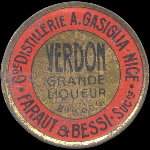 Timbre-monnaie Verdon grande liqueur - 10 centimes rouge sur fond bleu-noir - avers