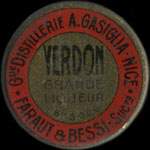 Timbre-monnaie Verdon grande liqueur - 10 centimes rouge sur fond rouge - avers