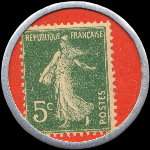 Timbre-monnaie Vermouth Crucifix - 5 centimes vert sur fond rouge - revers