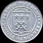 Timbre-monnaie Vermouth Crucifix - 10 centimes rouge sur fond bleu - avers